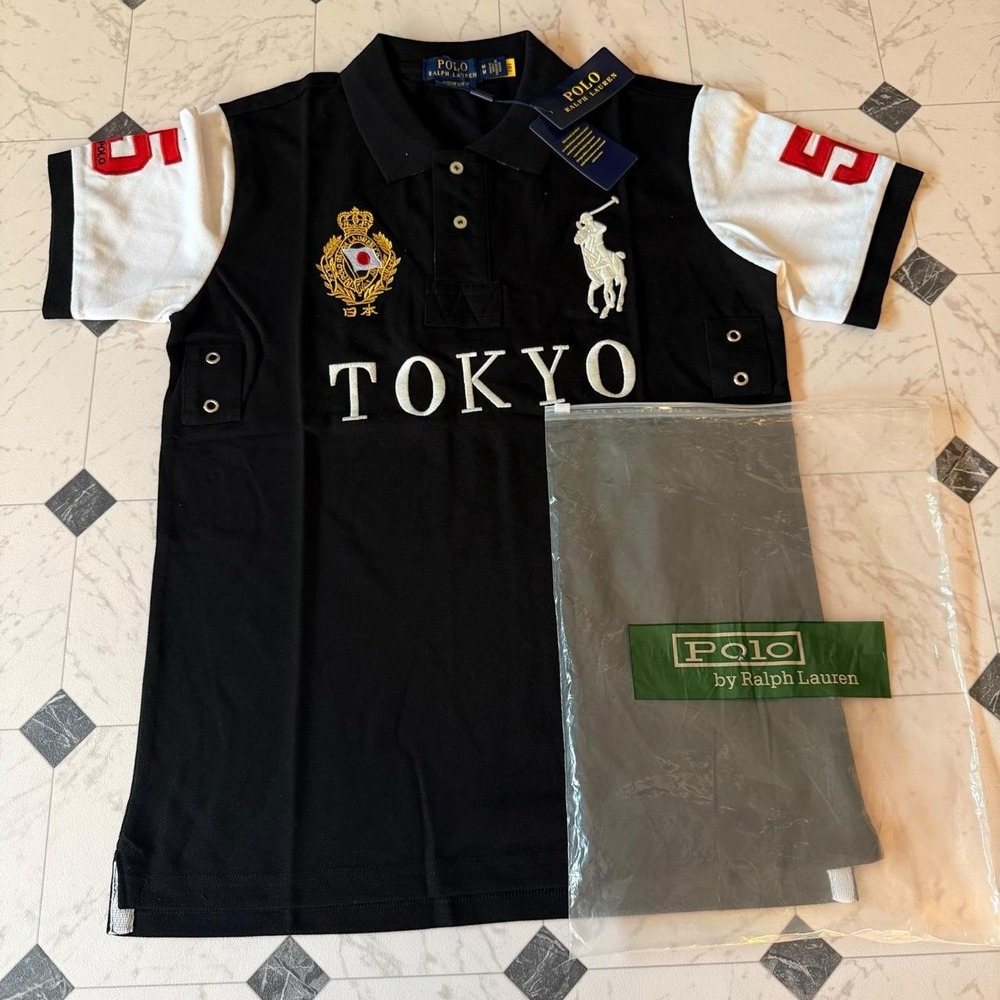 Polo by Ralph Lauren Black Polo with White Sleeves and Red Accents